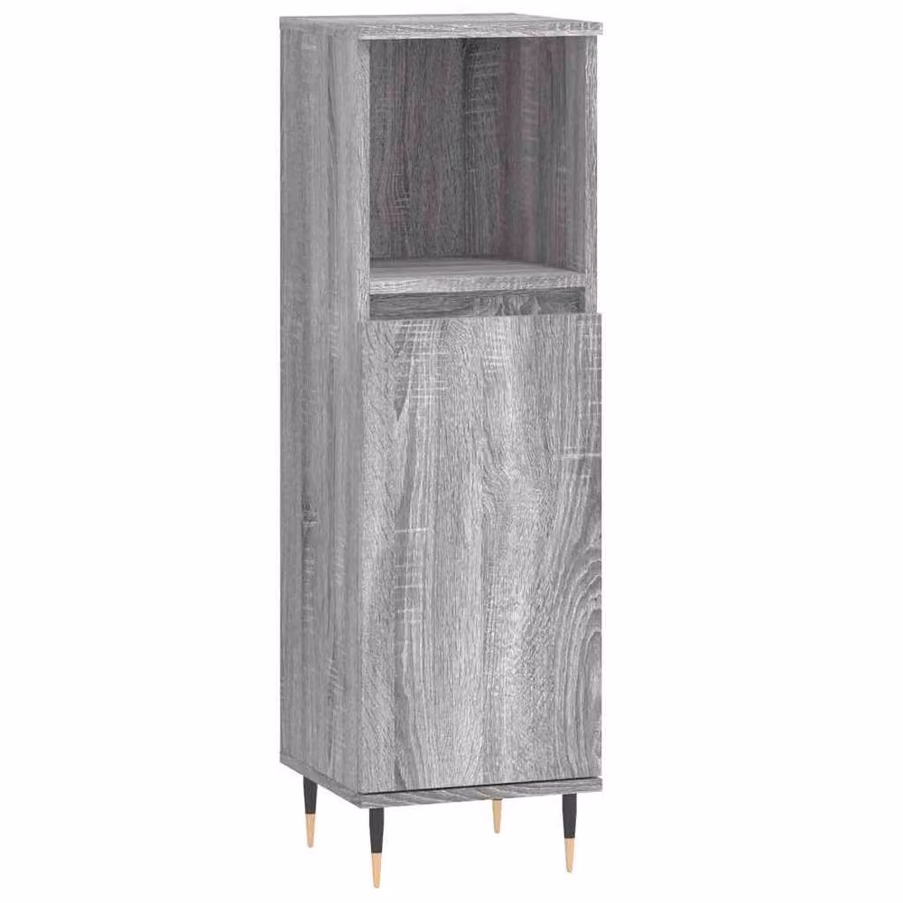 Berkfield Home Grey Sonoma Freestanding Bathroom Cabinet with Hinged Doors and Open Shelf, W/D/H: 30 x 30 x 100 cm – 2