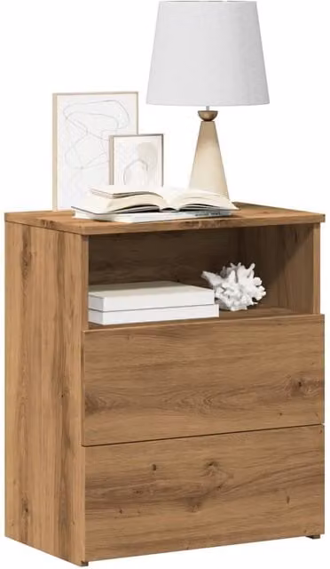 Berkfield Home Set of 2 Artisan Oak Bedside Cabinets in Brown, W/D/H: 50 x 32 x 60 cm