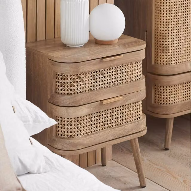 Birlea Sark 2 Drawer Rattan Bedside Cabinet in Beige and Brown