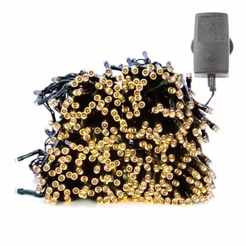 The Christmas Workshop 200 Warm White LED Chaser Fairy Lights, 13.9 Metres, 8 Light Modes for Indoor or Outdoor Use