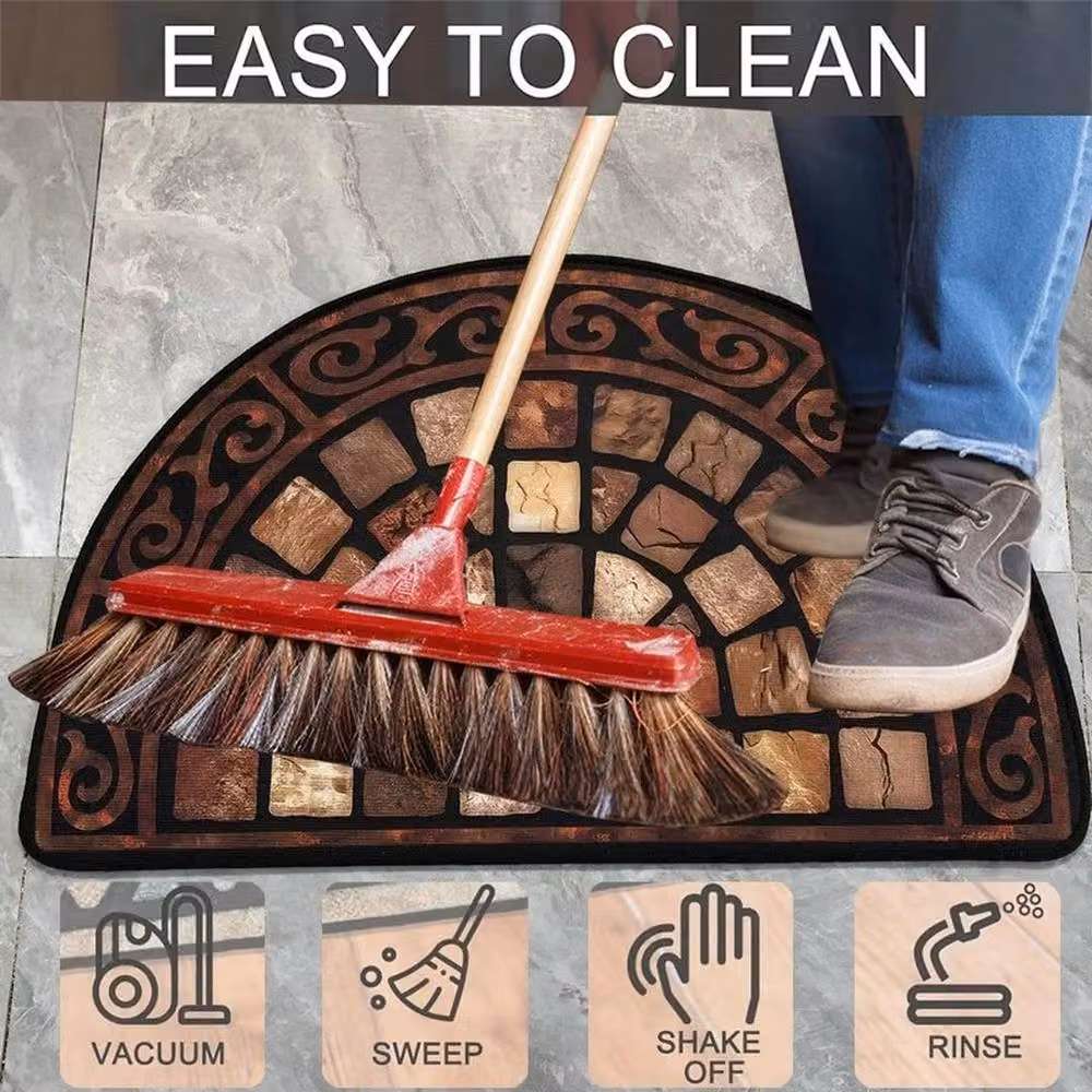 FLAVORA Half Moon Non-Slip Rubber Outdoor Door Mat, Slate Effect, Brown, W: 100 cm x D: 100 cm – 2