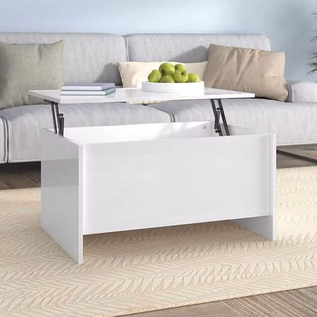 Berkfield Home Modern High Gloss White Rectangular Coffee Table with Lift Mechanism, W: 80 cm, D: 55.5 cm, H: 41.5 cm