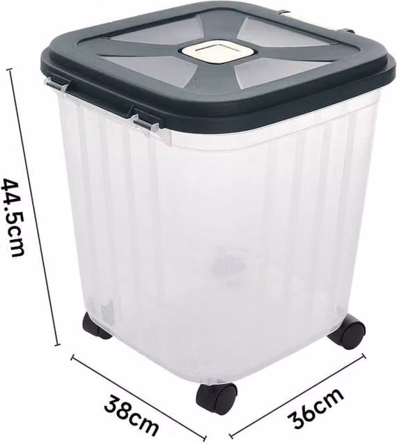 PAWNORA 12.5 l Airtight Rice and Cereal Storage Box with 4 Wheels in Clear