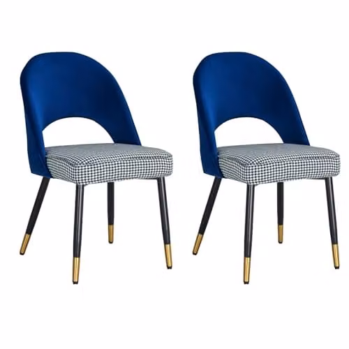 Hygrad Built to Survive Set of 2 Blue Checked Velvet Upholstered Dining Chairs