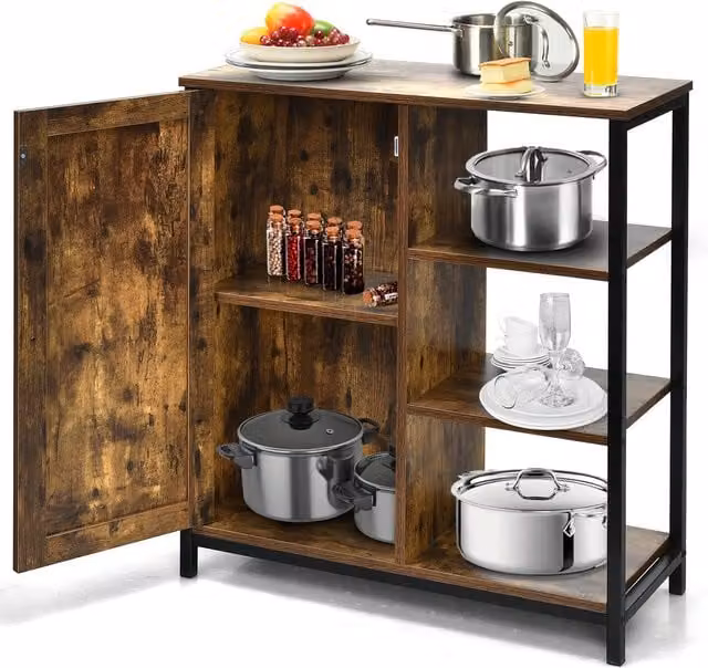 COSTWAY Industrial Kitchen Storage Cabinet in Brown