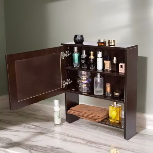 Gr8 Home Brown Wooden Wall Mounted Bathroom Storage Cabinet with Hinged Doors and Internal Shelves W/D/H: 48.5 x 16 x 73 cm