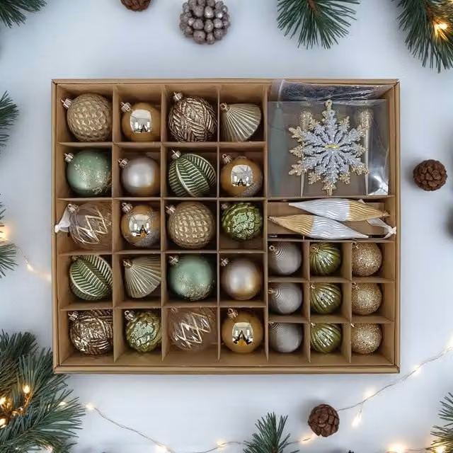 Garden Greatness 80 Pack Gold Shatter Resistant Plastic Christmas Baubles – 1