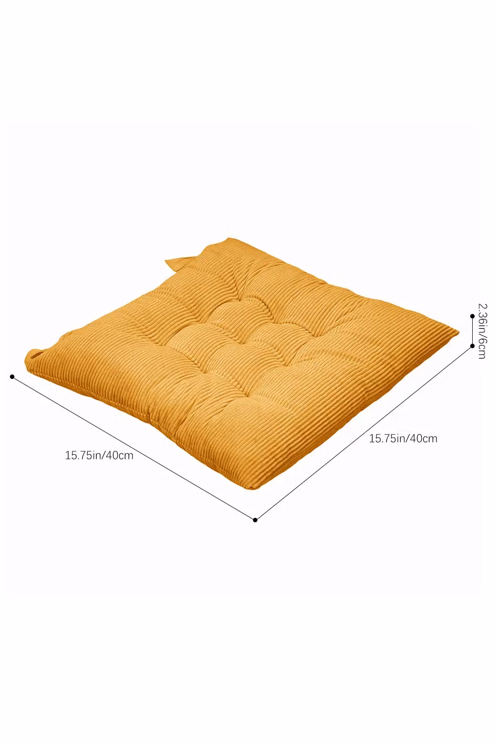 Living and Home Set of 4 Yellow Corduroy Square Chair Cushions with Non-Slip Hook and Loop Fastening – 6