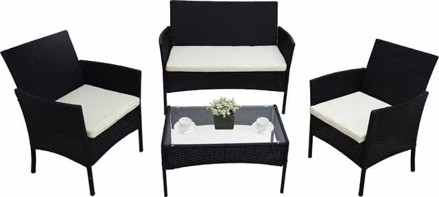 Alivio 4 Piece Black Rattan Patio Sofa Set with Coffee Table