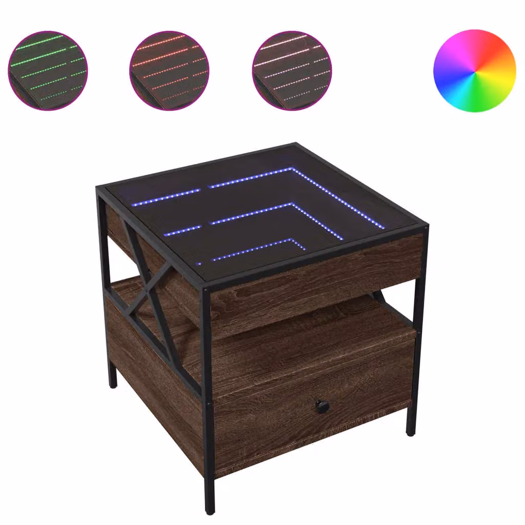 Berkfield Home Infinity LED Coffee Table in Brown Oak, W/D/H: 50 x 50 x 51 cm – 2