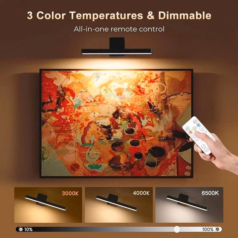 VOGREX Set of 2 Black Wireless Rechargeable Wall Picture Lights with Remote Control and Timer – 4