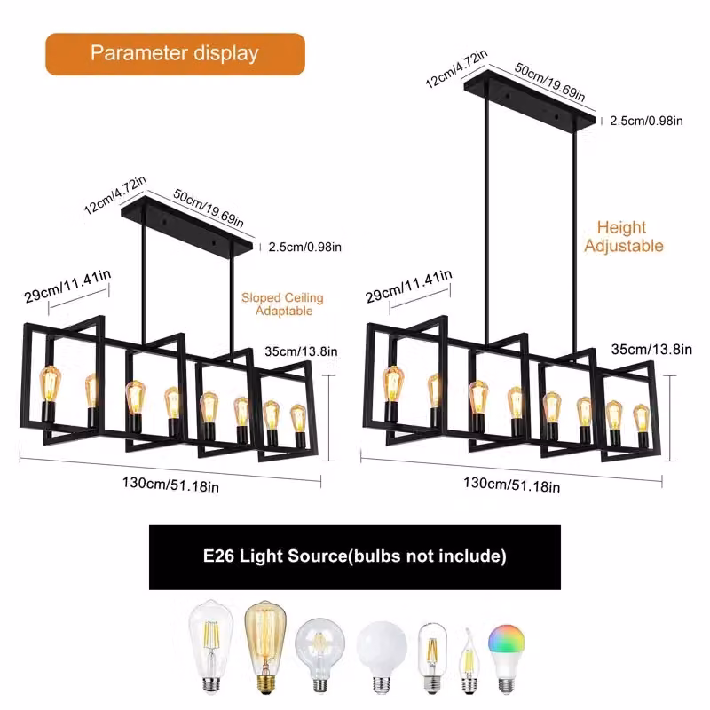 Garwarm Barbara 8 Industrial Metal Pendant Light in Black, Height Adjustable – 6