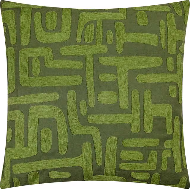 Make it a Home Brooke Embroidered Cotton Square Cushion in Ivy Green with Feather and Polyester Filling