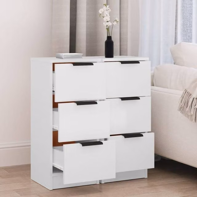 Berkfield Home Set of 2 White Matt MDF Sideboards, W/D/H: 30 x 30 x 70 cm