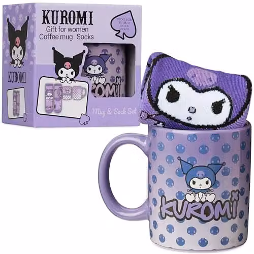 Get Trend Sanrio Kuromi Ceramic Mug and Crew Socks Gift Set, Purple