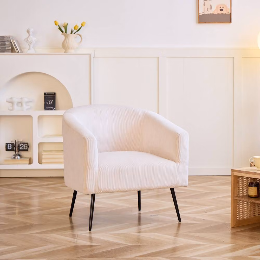 Nordlys Scandinavian Design Velvet Tub Lounge Chair with Metal Frame in Beige and Black – 2