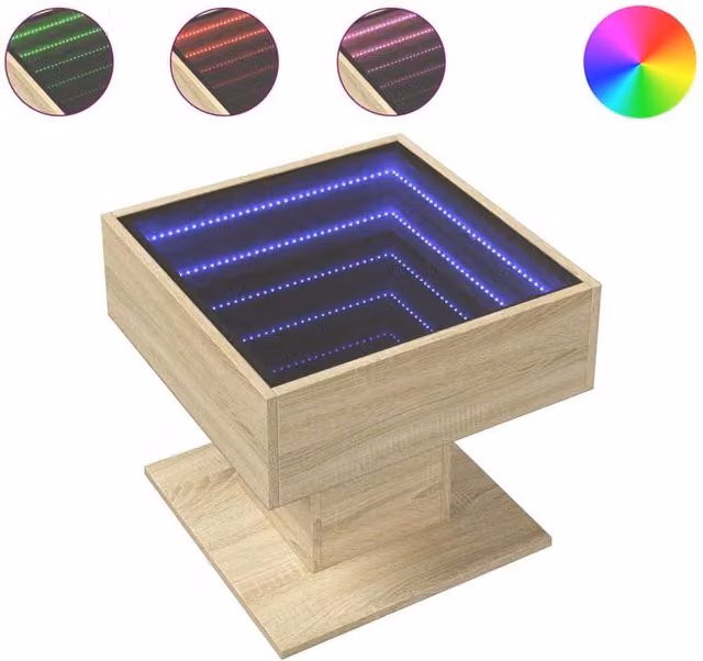 Berkfield Home Modern Square Coffee Table with LED in Sonoma Oak Brown, W/D/H: 50 x 50 x 45 cm