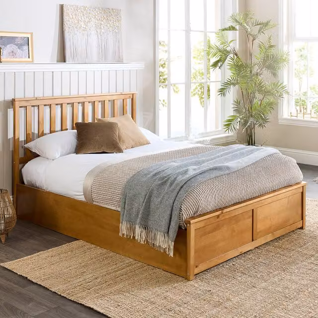 Aspire Classic Lift Up Base Ottoman Storage Bed in White and Brown, W/D/H: 120 x 200 cm
