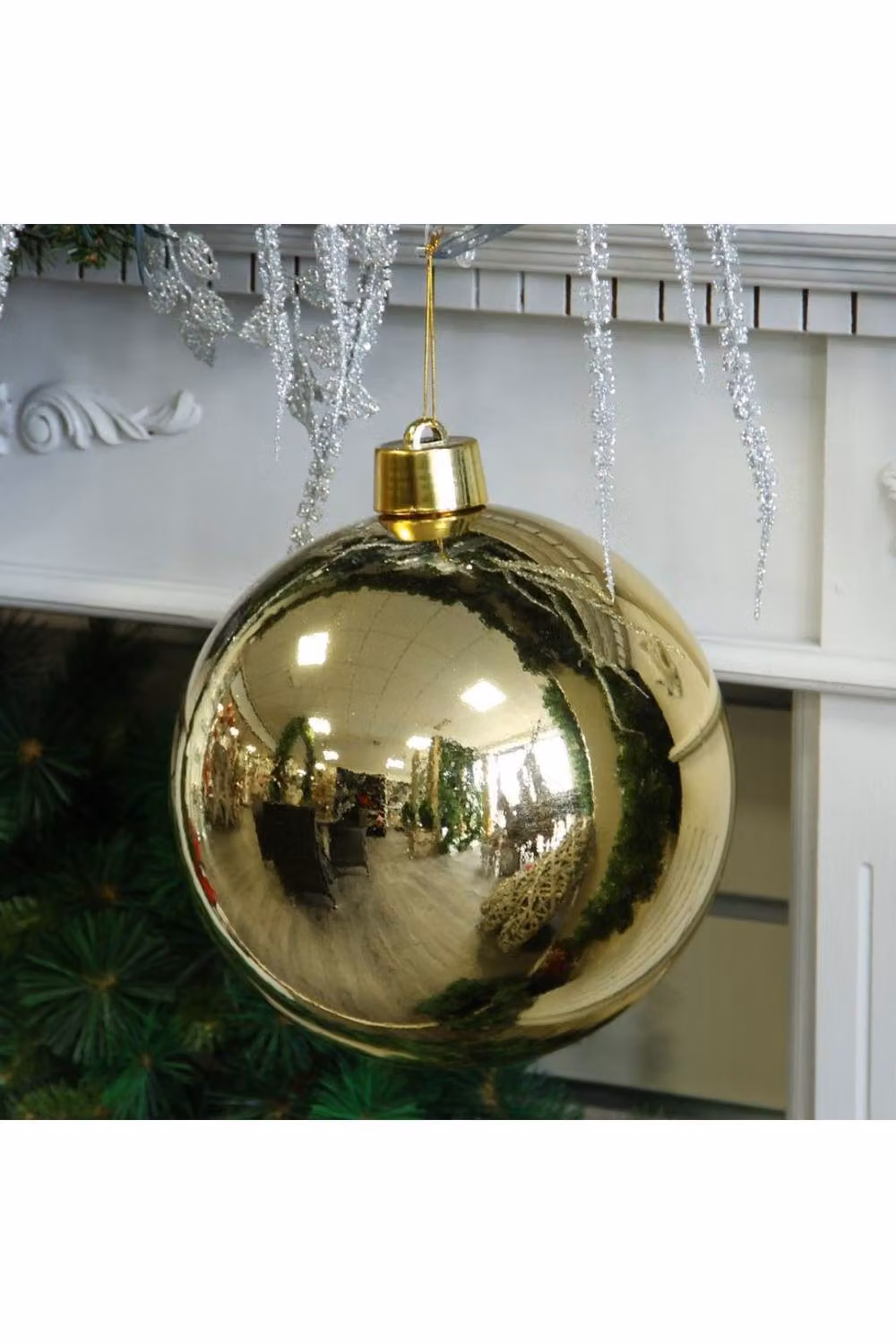 KDMD Gold Shiny Shatterproof Round Christmas Bauble in Light Sand, Diameter: 25 cm – 2