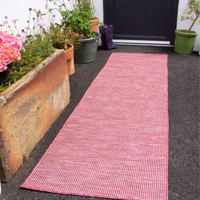 The Rug House Pink Raspberry Soft Plastic Indoor Outdoor Area Rug, W: 240 cm, D: 68 cm