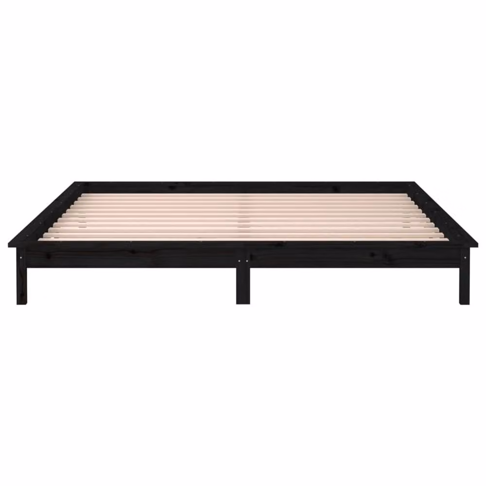 Berkfield Home LED Small Double Bed Frame in Black Solid Pine Wood, W/D/H: 120 x 190 x 26 cm – 4