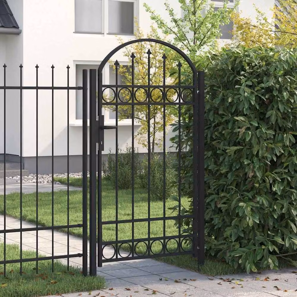 Berkfield Home Steel Arched Top Fence Gate, Black, W: 100 cm, H: 175 cm – 2