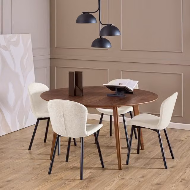 Furniture To Go Roxby Mid-Century Round Wooden Dining Table in Walnut Brown, Diameter: 140 cm
