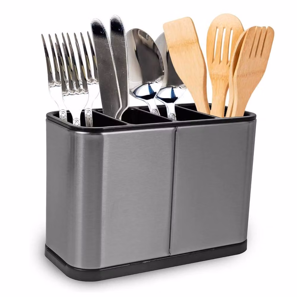 Top 3 Kitchen Stainless Steel Cutlery and Utensil Storage Organiser Caddy in Silver – 2