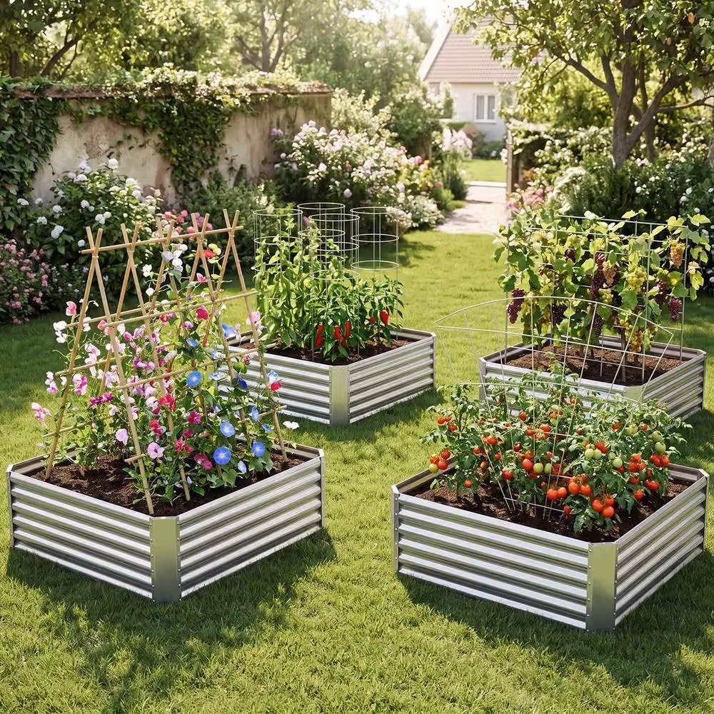 Costway Galvanised Steel Rectangular Raised Garden Bed Planter Box in Silver, W/D/H: 124 x 44.5 x 124 cm – 3