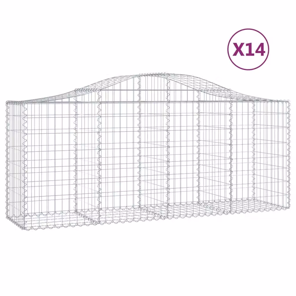 Berkfield Home Arched Gabion Baskets, 14 Piece Set, Silver Galvanised Steel, W: 200 cm, D: 50 cm, H: 80-100 cm – 2