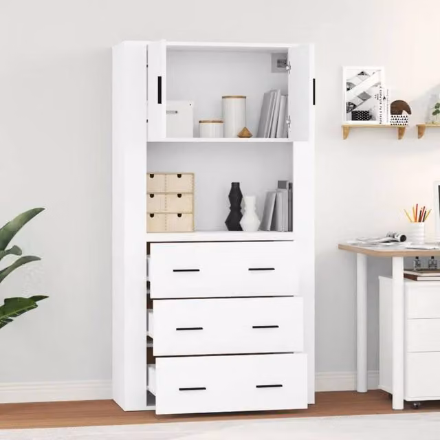 Berkfield Home Modern Matt White Highboard in Engineered Wood W/D/H: 80 x 33 x 70 cm