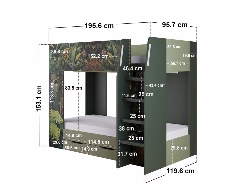 Flair Lorith Jungle Bunk Bed with Drawers and Stairs in Green, Single Size (90 x 200 cm) – 3