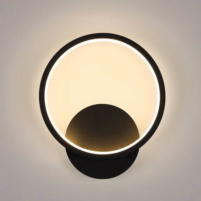 Goeco Modern Round LED Indoor Wall Light, Black, Diameter: 20 cm, 12W, 3000 K Warm White