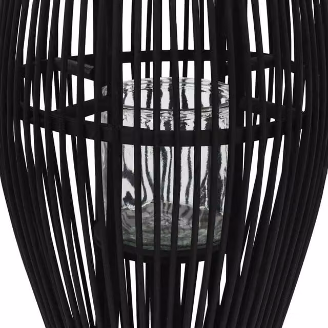 Berkfield Home Hanging Bamboo Candle Lantern Holder in Black with Glass, Height: 95 cm
