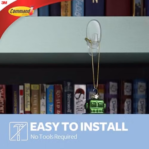 3M Command Small Transparent Hooks with Adhesive Strips, Pack of 2 Hooks and 4 Strips, Holds up to 450 g – 3