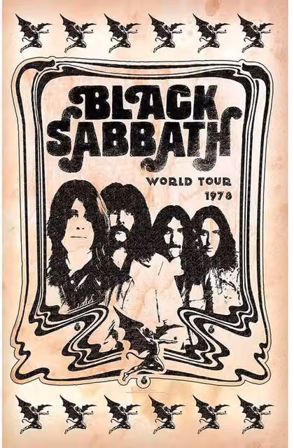 Black Sabbath World Tour 1978 Retro Textile Poster in Beige – 1