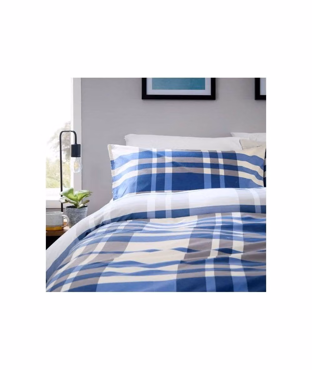 New Edge Blinds Dylan Check Blue Seersucker Duvet Cover, 180 x 200 cm – 2