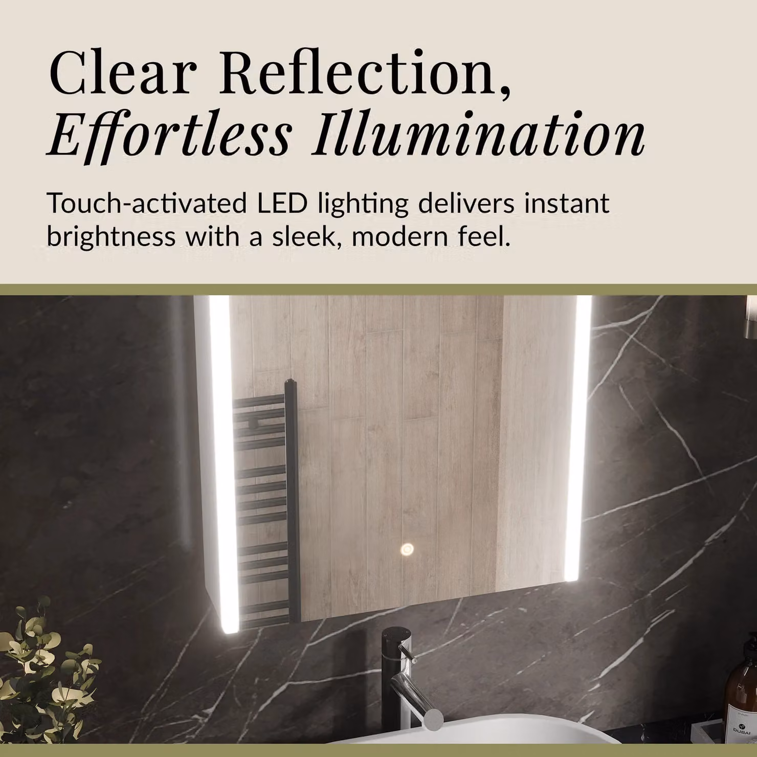 Balterley Rectangular 1 Door Touch Mirror Cabinet with Demister and Integrated Lighting, White and Silver, W: 50 cm, H: 70 cm – 5