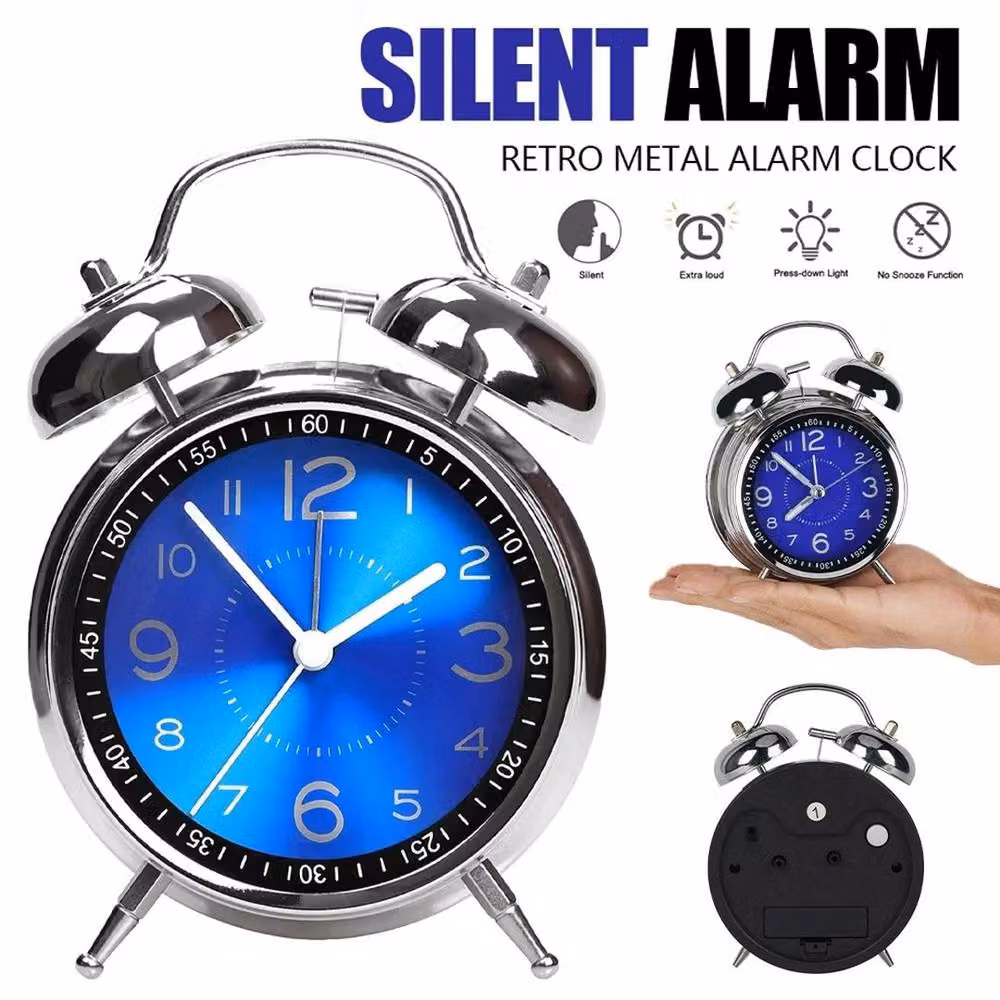 PAWNORA Super Loud Double Bell Alarm Clock in Silver – 4