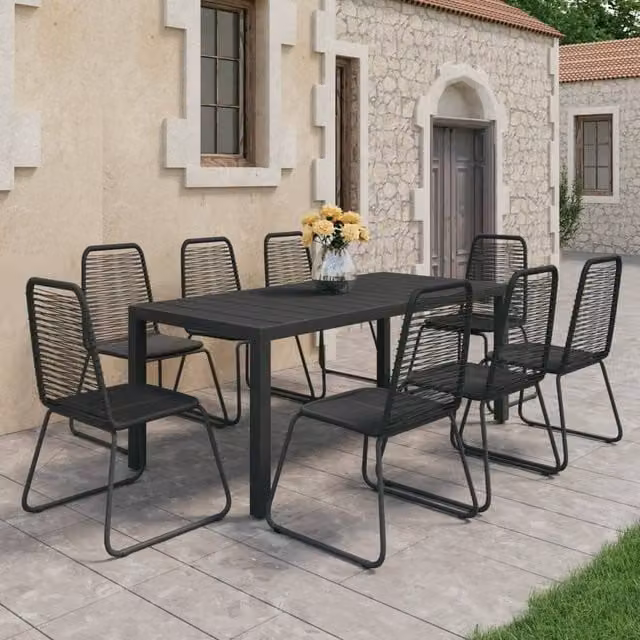Berkfield Home 9 Piece PVC Rattan Garden Dining Set in Black – 1