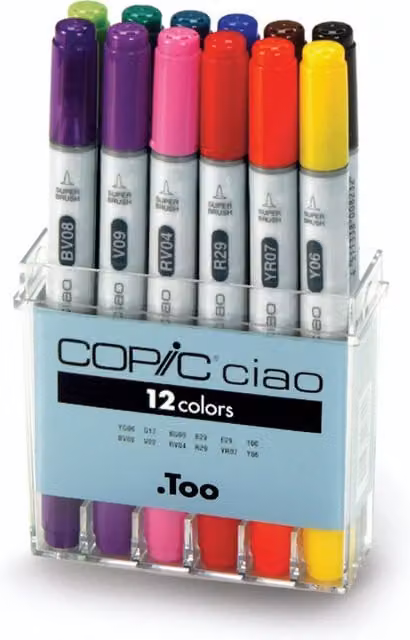 Copic Ciao 12 Piece Multicolour Permanent Brush Ink Marker Set – 2