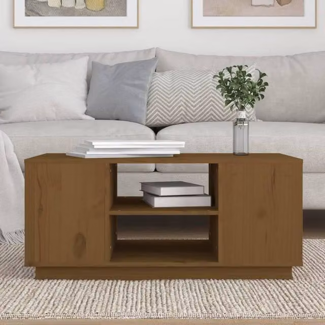 Berkfield Home Beautiful Coffee Table in Brown Solid Pine Wood, W: 90 cm, D: 49 cm, H: 40.5 cm – 1