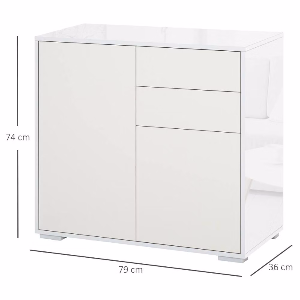 STILVORA Modern Glossy White Sideboard with Push-Open Design – 3
