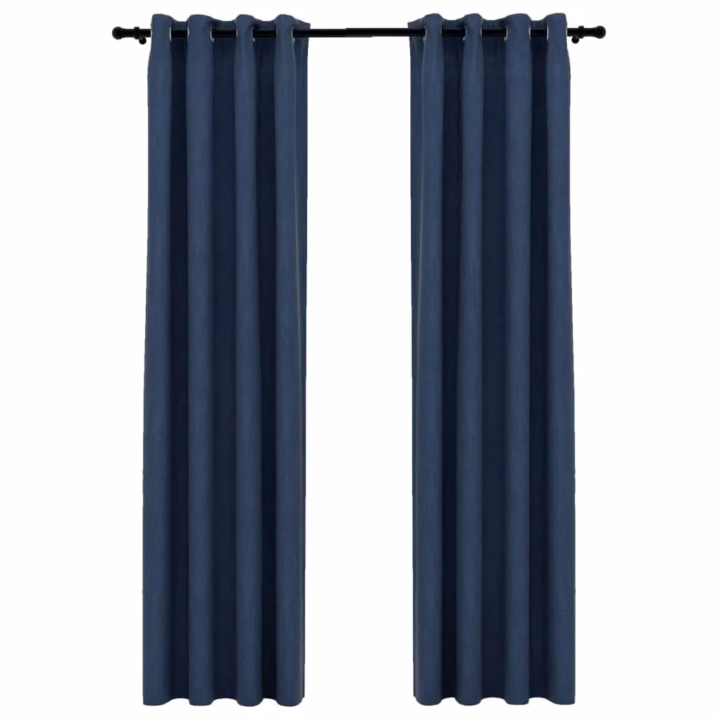 Berkfield Linen-Look Blackout Curtains with Eyelets, 2 Pack, Blue, W: 140 cm, H: 245 cm – 2