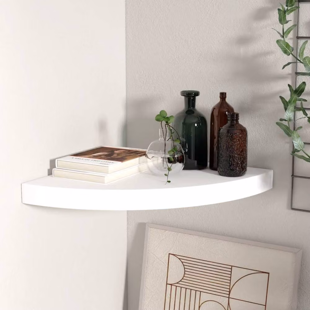 Berkfield Home Durable Floating Corner Shelf, White MDF, W/D/H: 35 x 35 x 3.8 cm – 1