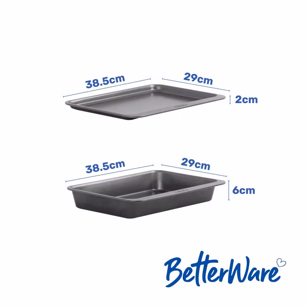 Betterware Stack Ease 2 Piece Large Non-Stick Roaster and Tray Set in Grey – 3