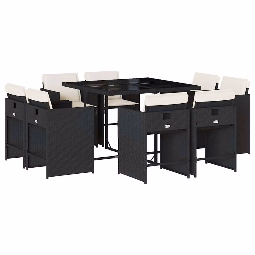 Berkfield Home Garden 8-Seater Extendable Dining Set in Black and White Polyrattan with Glass Top – 2