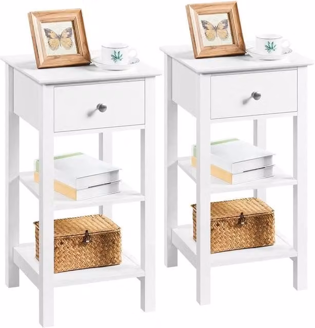 VOGREX Set of 2 White Narrow Bedside Tables