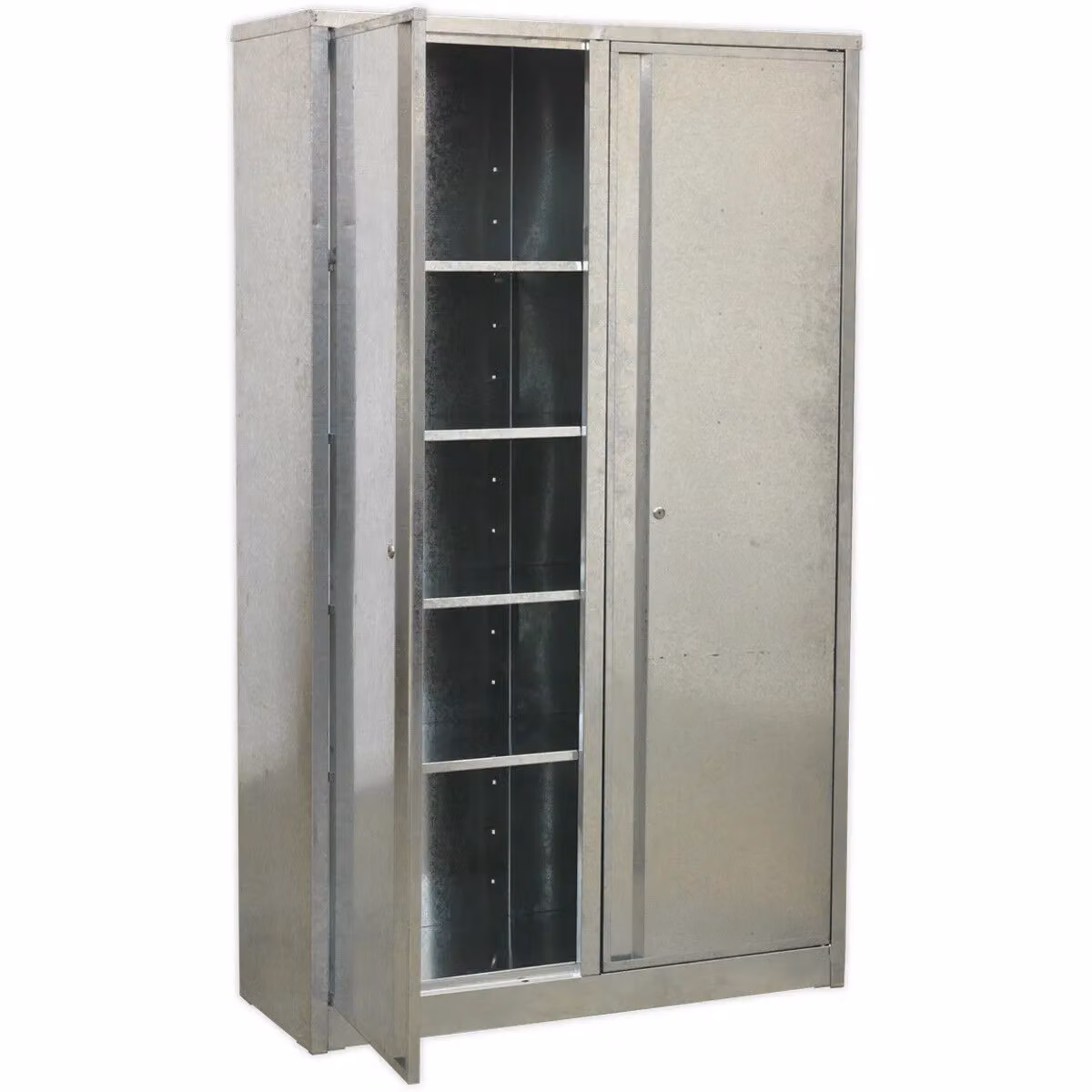 Loops Silver Galvanised Steel Floor Cabinet with Lockable Hinged Doors and Internal Shelves W/D/H: 110 x 41 x 183 cm – 3