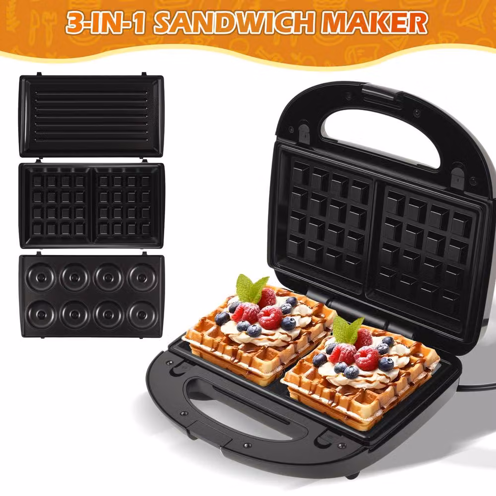 Alivio 3-in-1 Non-Stick Sandwich Maker with Detachable Plates, 850W, Black – 9